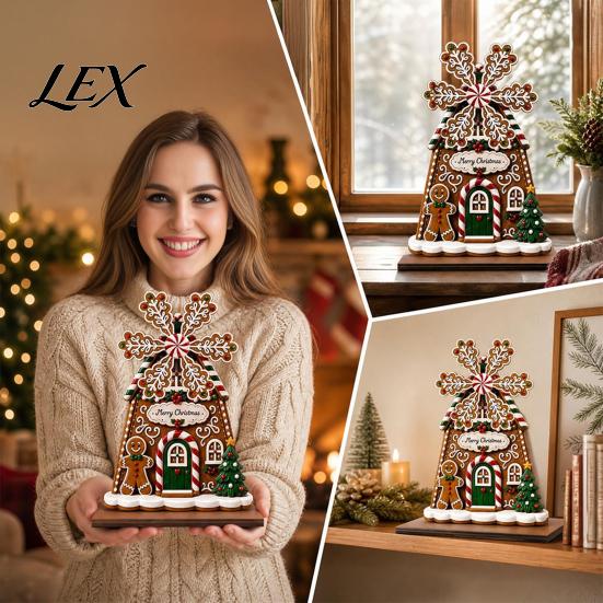 Holiday Decoration for Home Christmas Windmill Ornament, 2D Wooden Rotating Decoration, Santa Winter Seasonal Decor Centerpiece Table Mantel Shelf