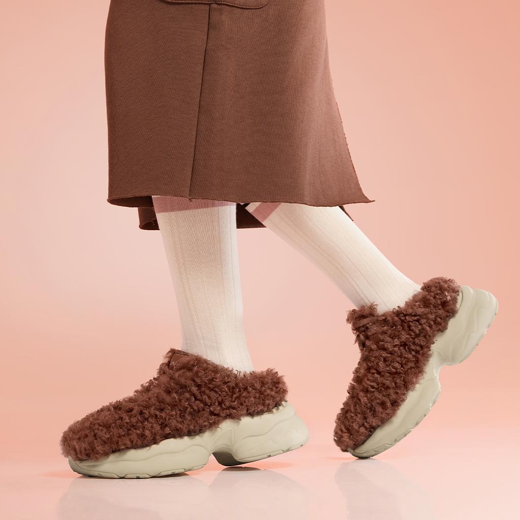 Li Ning Fabric Bubble Gum Fashion Versatile Fleece Non-Slip Wear-Resistant Low-Top Casual Shoes Women Casual Shoes Chestnut-Brown AGCU552-2