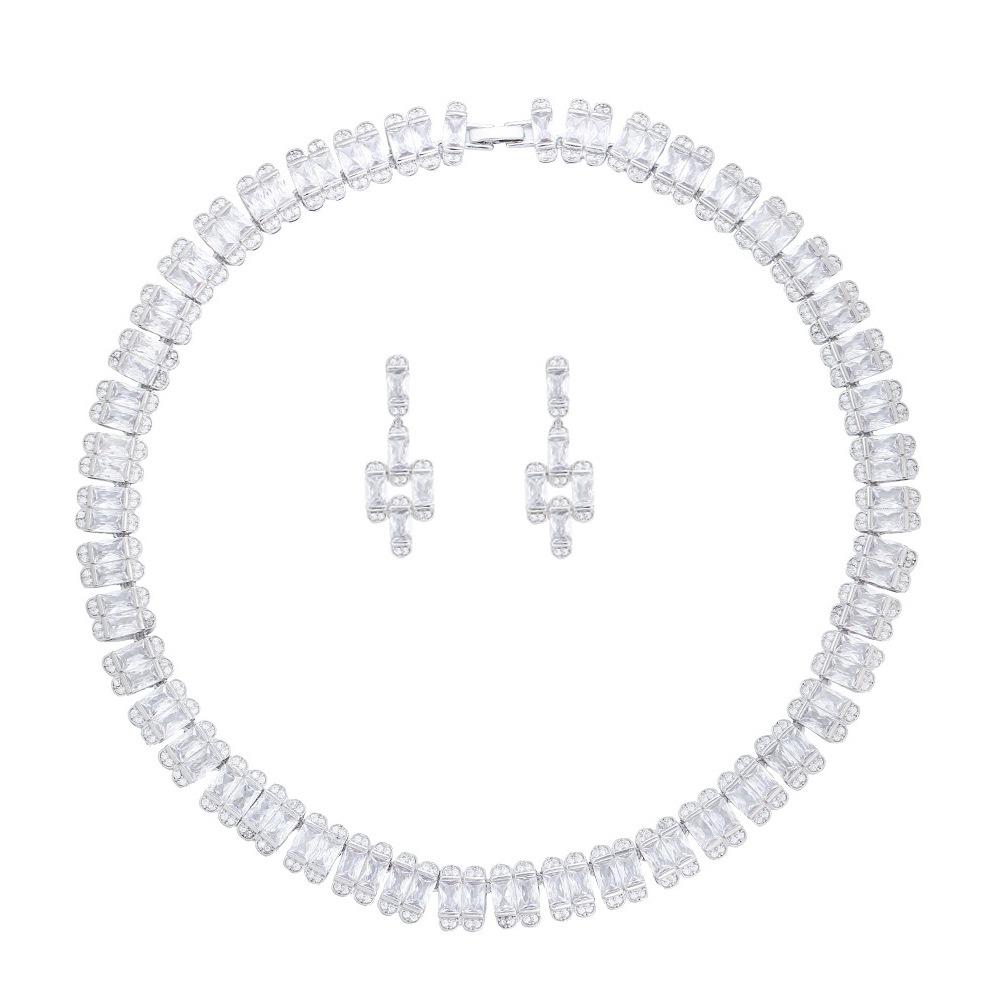 Роскошный Свадебный Циркониевый Набор Цепочка Ожерелье Серьги Набор Аксессуаров для Свадебного Платья с Яркими Бриллиантами