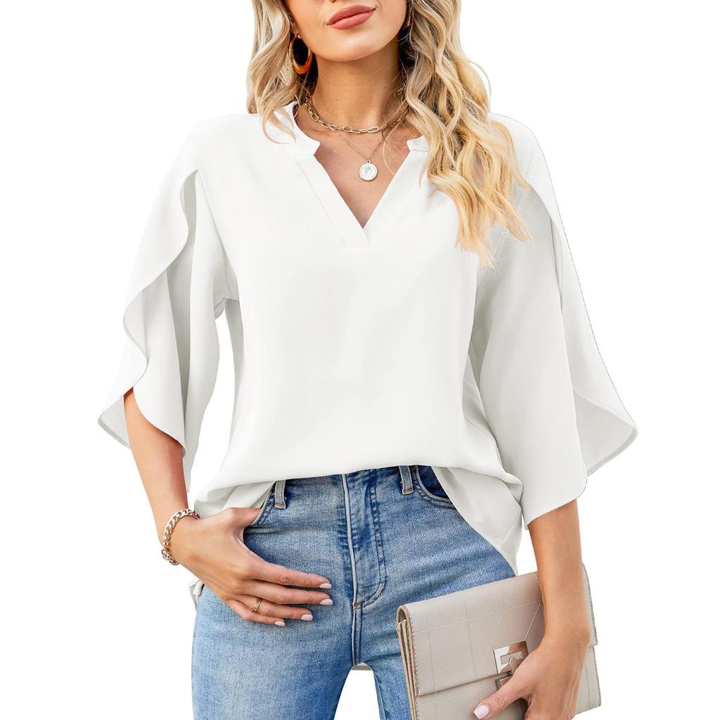 2023 Summer Women's Top Loose V-neck Chiffon Shirt