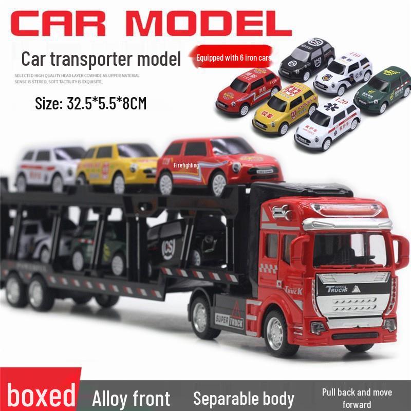 Children's Alloy Transport Toy: Pull-Back Fire Truck, Trailer, Tank & Excavator