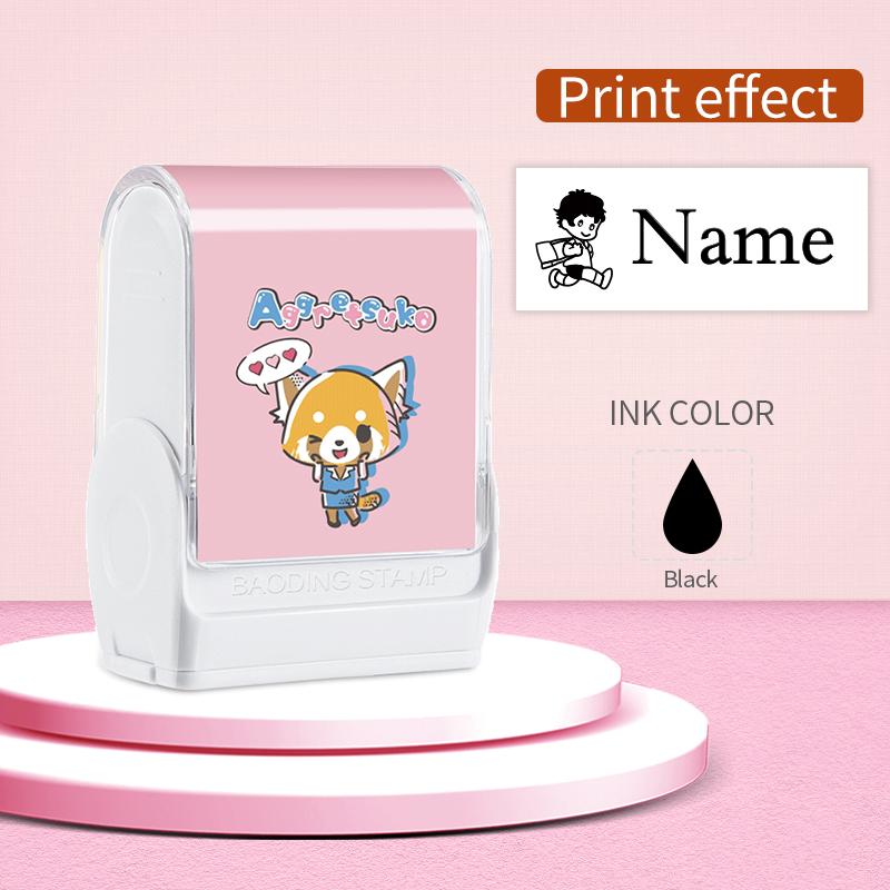 Custom Aggressive Retsuko Name Stamp with Waterproof Ink Designs, Self-Inking Signature Seal for Marking School Supplies