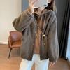 Autumn Winter Solid Casual Fashion Lamb Fleece Coat Women Round Neck Vintage Jacket Cardigan Outwear Top