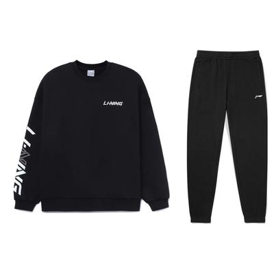 Свитшот оверсайз с принтом логотипа Li Ning, круглым вырезом и длинными рукавами, эластичные брюки со средней посадкой, повседневный спортивный костюм AWDT607-3+AKLSG29-1