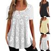 Women's Summer Casual Solid Color Lace Short Sleeve Round Neck Top
