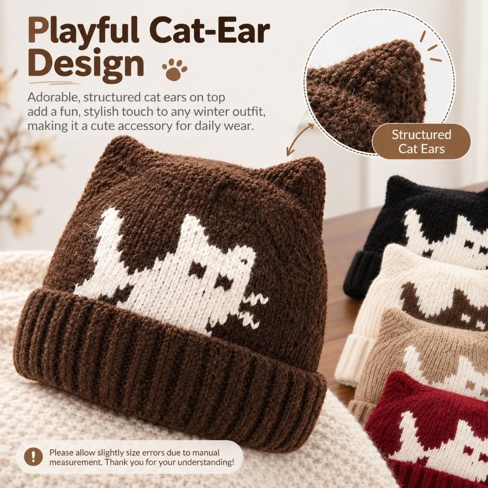 Cat Ear Cat Ear Beanie Elastic Knit Cat Ear Hat New Winter Beanie Casual Outings