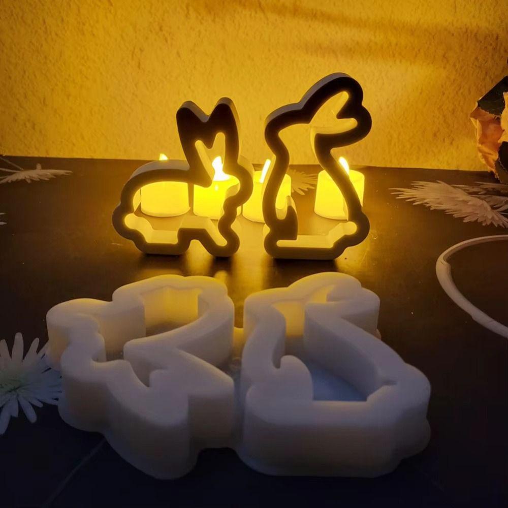 DIY Rabbit Silicone Candle Molds Plaster Crafts Bow Rabbit Silicone Mold  for Easter Party