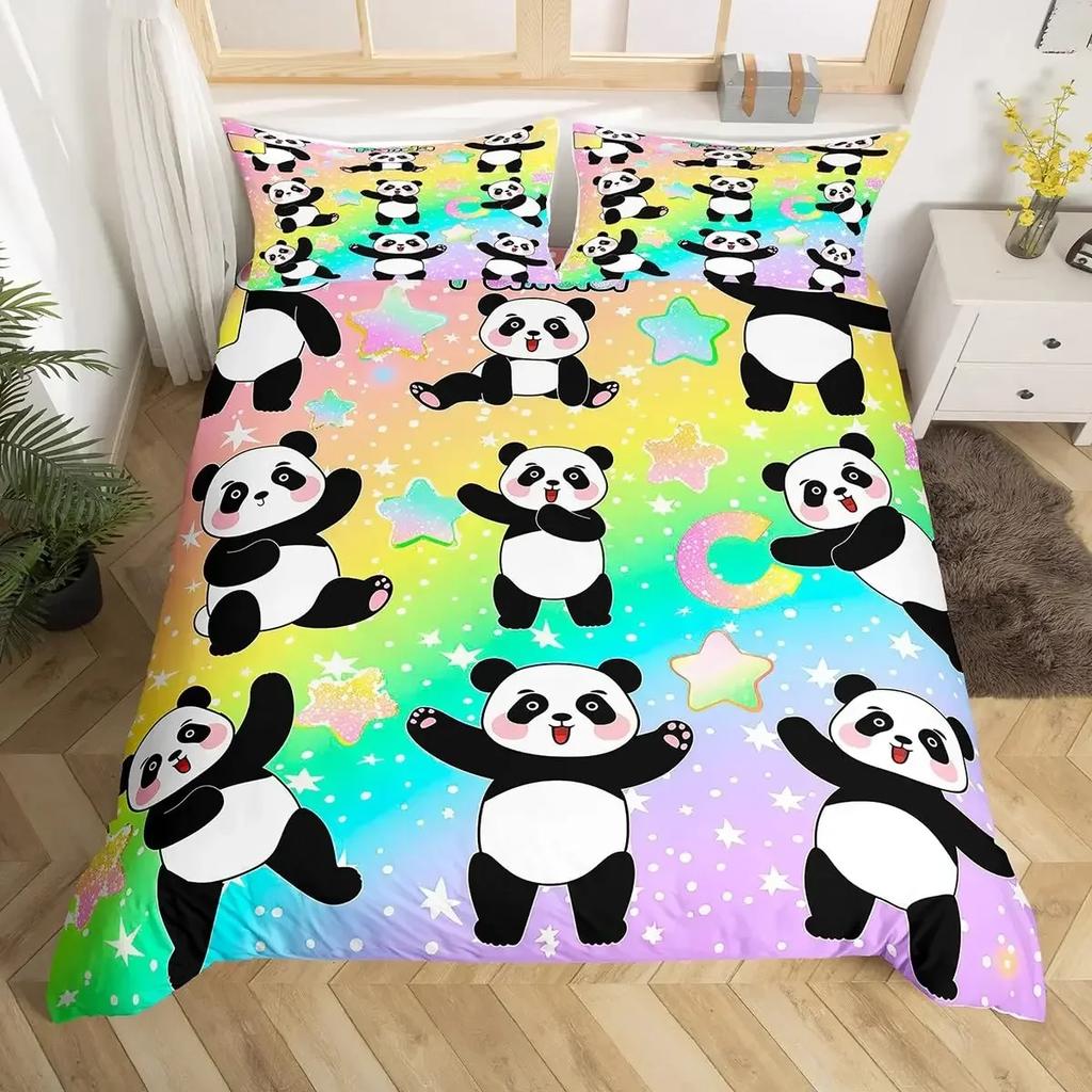 Пододеяльник Панда Милый Мультяшный Животный Постельный Комплект Зеленый Принт Бамбука Покрывало Одеяло Прекрасное Дикое Животное Панда Покрывало