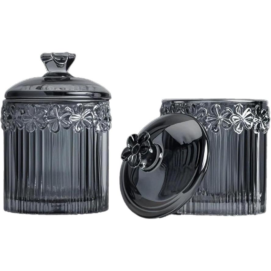 Набор из 2 стеклянных контейнеров для ватных палочек с крышками, Хрустально-прозрачные аптекарские банки для ватных шариков, палочек, зубной нити, конфет и косметических дисков, Ванная комната, туалетный столик