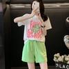 2025 летняя корейская футболка с коротким рукавом и шорты с принтом, комплект из двух предметов для бега для молодой девушки, академический стиль, повседневные свободные белые спортивные костюмы для женщин