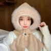 Cute Plush Hat Scarf Integrated Hat Women's Winter Thickened Windproof One-piece Hat Cold-proof and Warm Scarf Ear Protection Hat Tide