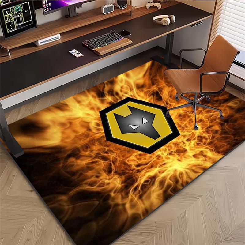 Wolverhampton Wanderers FC Flame Smoke Wolf Crest Print Area Rug Premier League Football Floor Carpet Sports Fan Living Room Bedroom Home Decor Mat