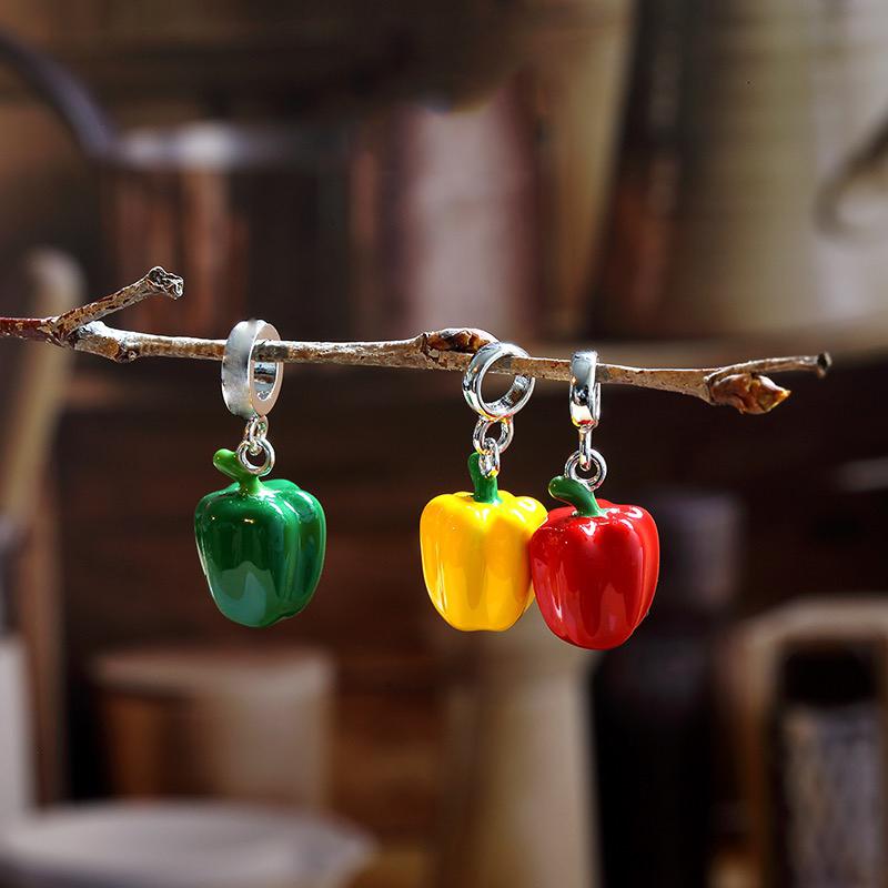 Classic Fashion Copper Red Pepper And Colorful Lantern Pepper Charm Pendant Fit For Original Bracelet Diy Women'S Jewelry