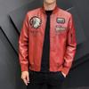 Leather Men's Embroidery Motorcycle Autumn and Winter Trendy Brand Men's Indian Head Portrait Casual Slim Fitting PU Leather Jacket Men's Jacket