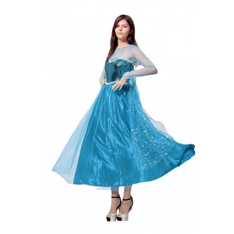 Frozen Princess Elsa Dress Long Sleeve Dress Halloween Costume Cinderella Queen Show Costume