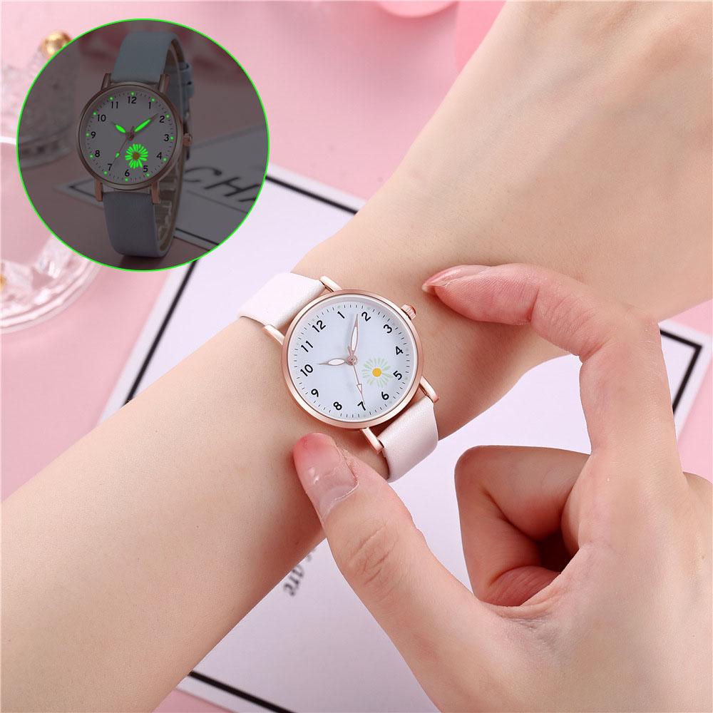 Popular Watch Gift Wristwatch Popular Women Watches Quartz Daisy High Quality Luminous Fashion Korean Girls PU Leather Casual