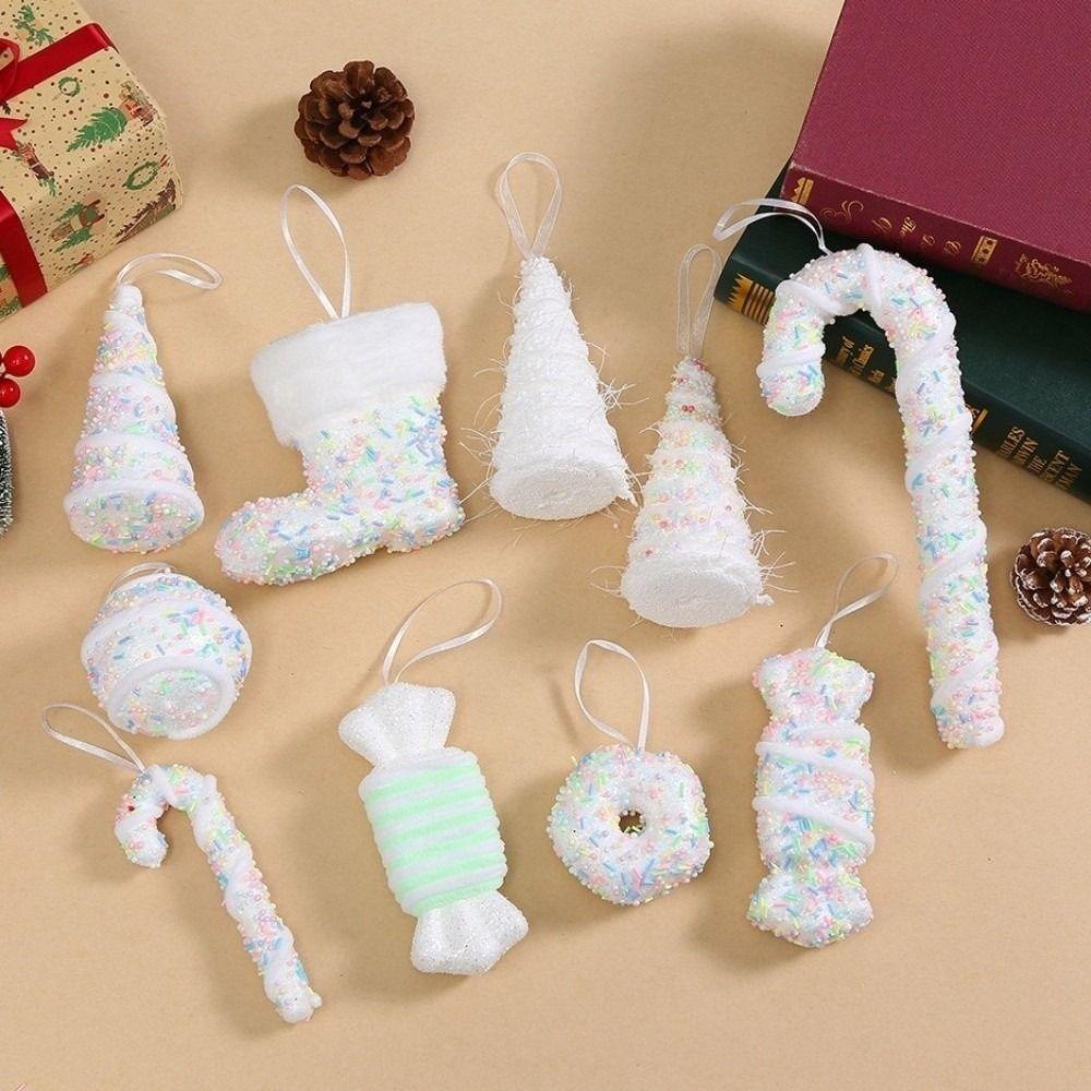 Flocking Xmas Tree Decor DIY Ice Cream Pendant Creative Candy Cane Ornament Home Decor