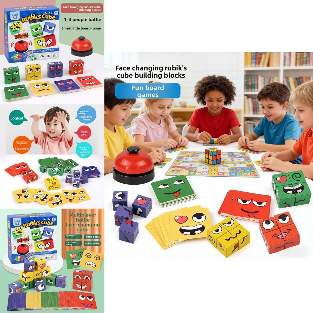 Classic Childrens Rubiks Cube Interactive Puzzle Toy With Expressive Face Blocks For Parentchild Play