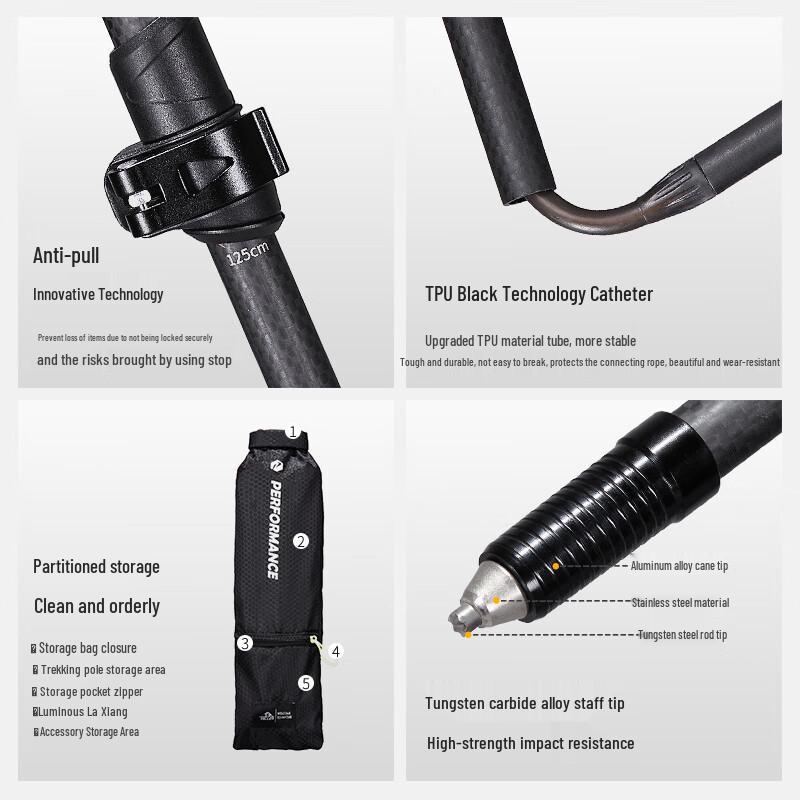 Pelliot Featherlight 3K Carbon Fiber Foldable Trekking Pole