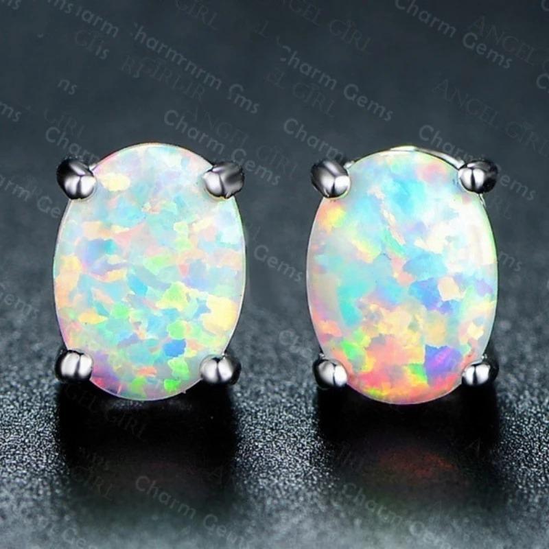 New Cute Female Blue Fire Opal Stud Earrings Boho Copper Color Wedding Jewelry Small Round Double Earrings for Women Girls