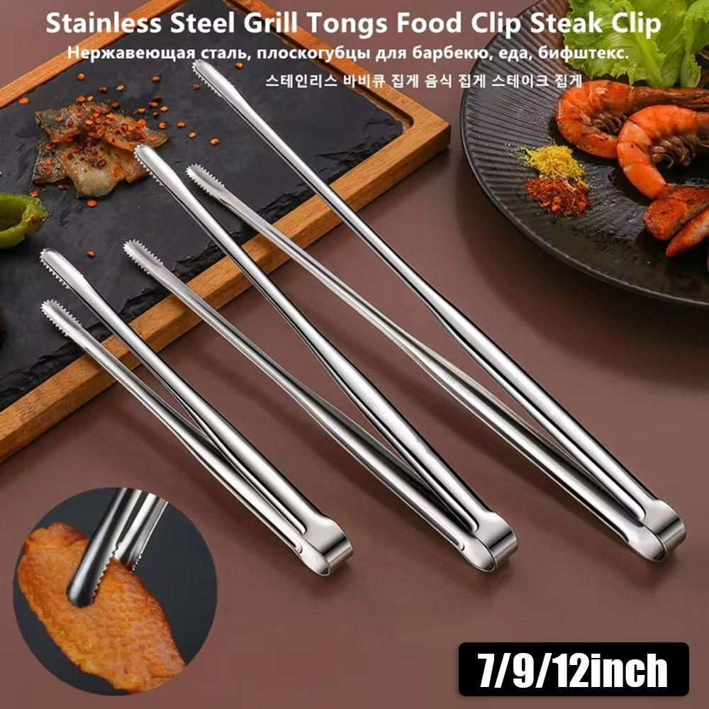 1Pcs 7/9/12Inch Food Clip 304 Stainless Steel BBQ Steak Clip New Grill Tongs  Cooking Utensils