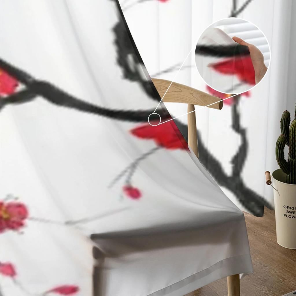 A Branch Of A Blossoming Tree Chiffon Sheer Curtains For Living Room Bedroom Decoration Window Tulle Curtains Drapes