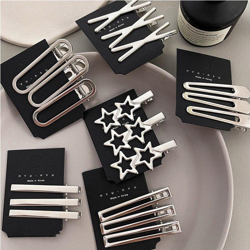 3 шт./компл., новая модная металлическая заколка для волос серебряного цвета BB, изысканная заколка нестандартной формы, заколка для волос, аксессуары для волос для девочек, головные уборы