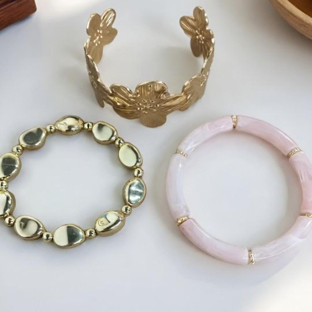 3Pcs/Set Gold Big Flower Bangle Set Bohemian Cuff Bracelets Set New Irregular Cuff Bracelet Jewelry