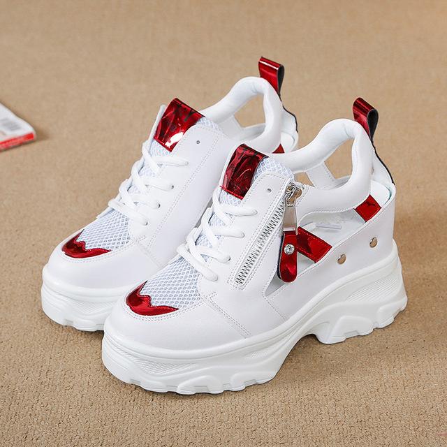 Summer Women Sneakers Mesh High Platform Trainers White Shoes 9CM Heels Wedges Sandals Breathable Woman Casual Outdoor Shoe