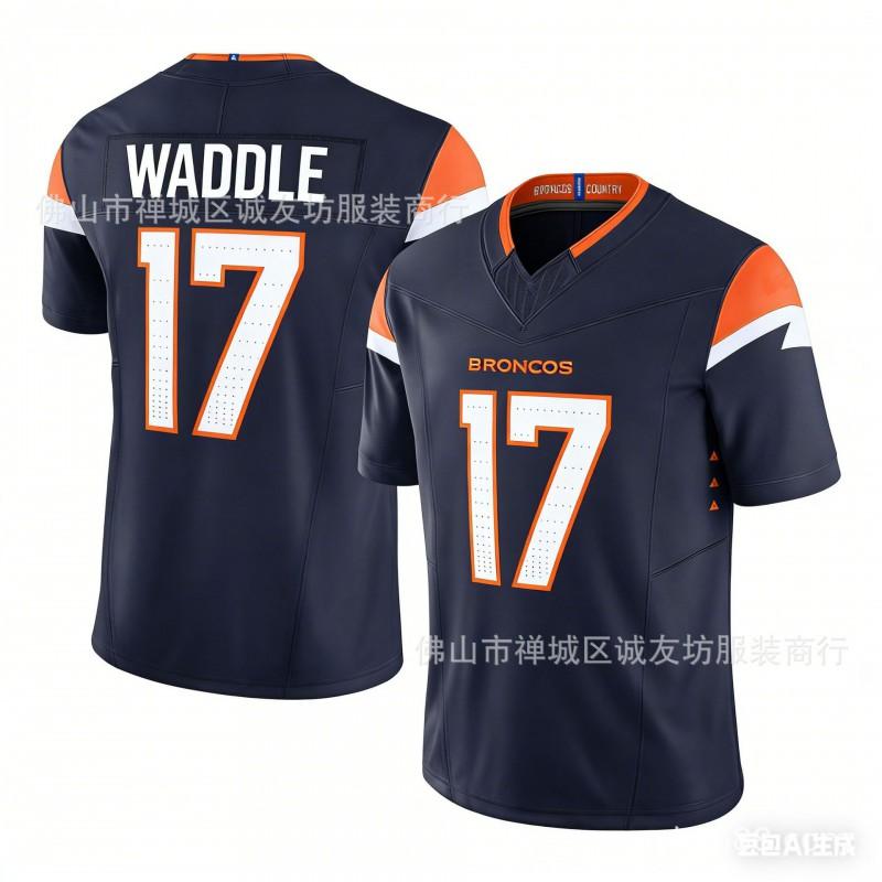 Mens 3rd Gen Football Jersey Broncos 17 Waddle Orange Sports Training Top