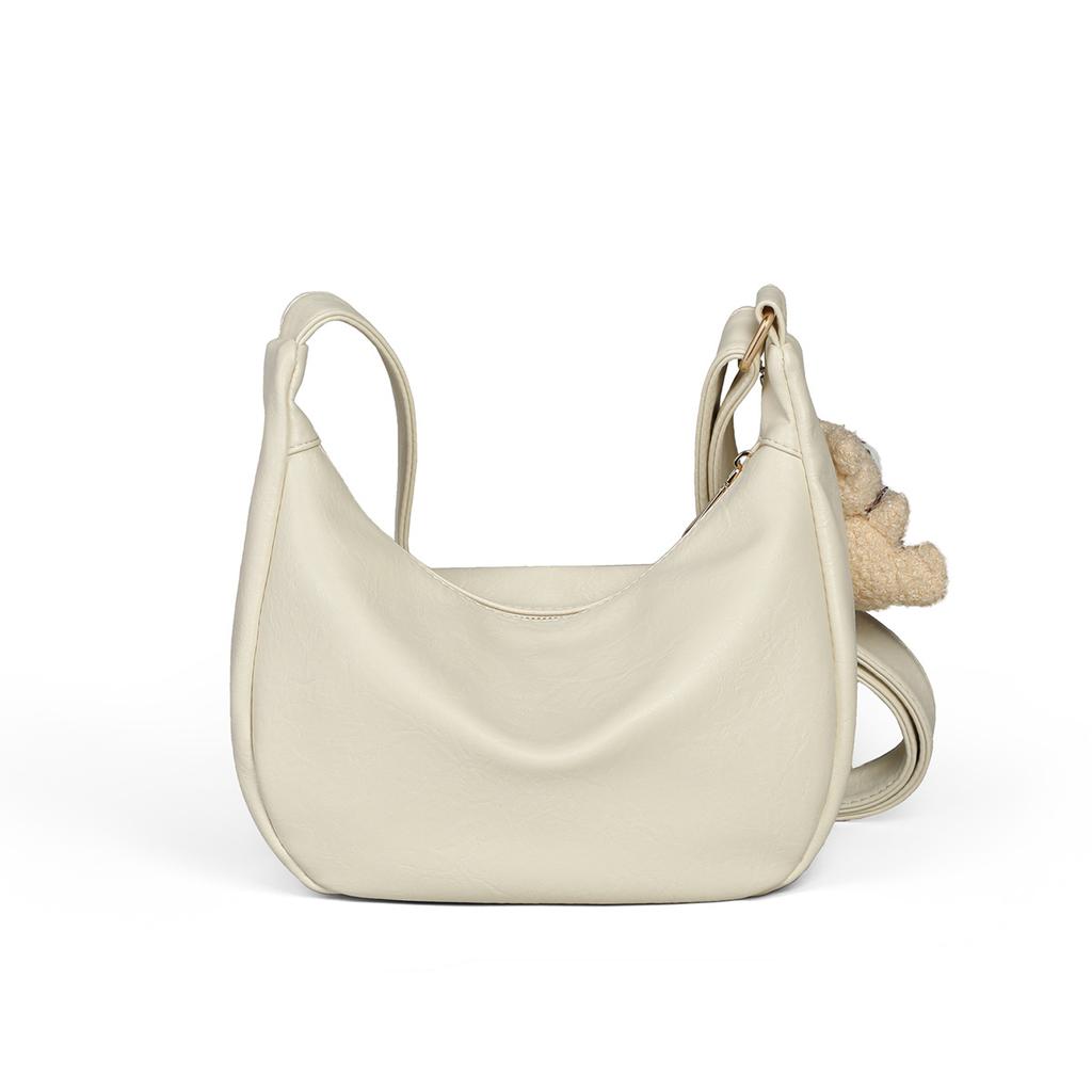 White Large Capacity Commuter Bag for Women 2025 New Soft Leather Sports Style Dumpling Bag French Underarm Bag