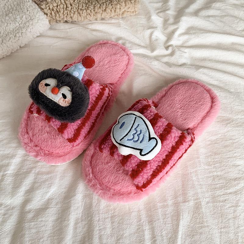 Хлопковые тапочки женские осенне-зимние новые тапочки с одним ремешком женские носят пушистые тапочки любовь девичье сердце нескользящие теплые
