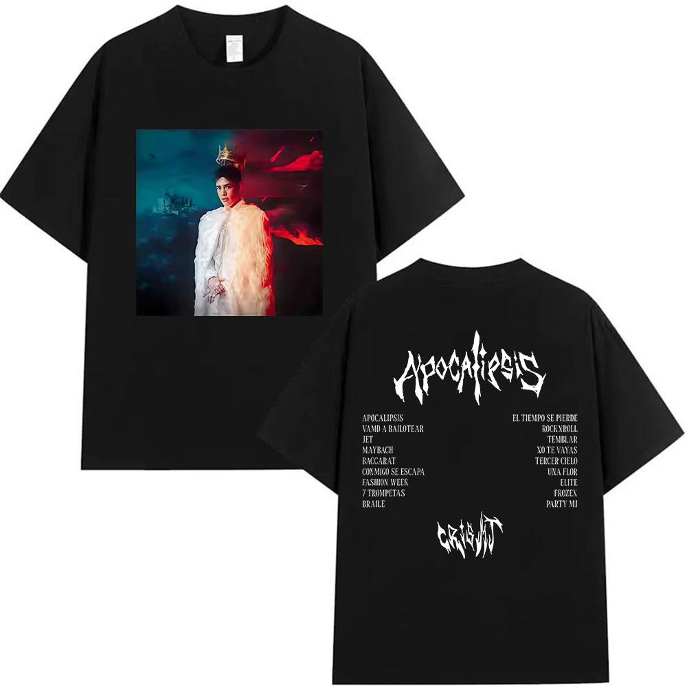 Rapper Cris MJ Apocalipsis 2025 Album Graphic T Shirts Unisexs Hip Hop Gothic Fashion Retro Cotton Short Sleeve Tshirt Streetwear