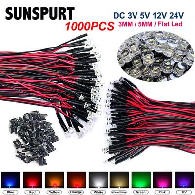 F3/5мм Светодиодный индикатор сигнала с плоской головкой, прозрачный, рассеянного свечения, с проводами, 3В-24В