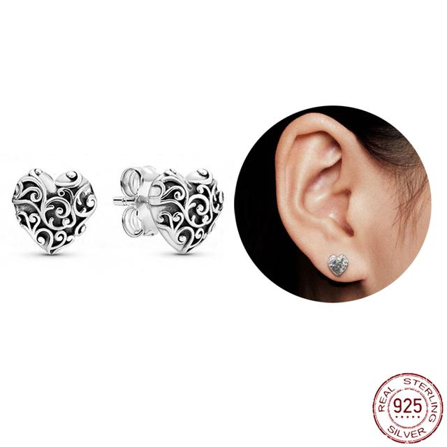 Серьги из стерлингового серебра 925 пробы, настоящее большое сердце, циркон, круглые серьги-кольца для женщин, модные серебряные серьги, ювелирные изделия, подарок