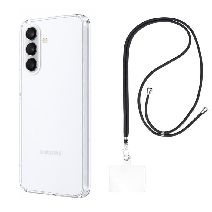 Coque et tour de cou pour Samsung Galaxy A57 5G - TPU Souple Transparent Cordon Noir réglable Phonillico®