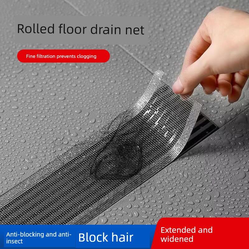Rectangular Drain Filter Strip, Disposable, Insect-Proof, for Bathroom and Toilet, Hair-Blocking, Roll-Packed Sewer Sticker