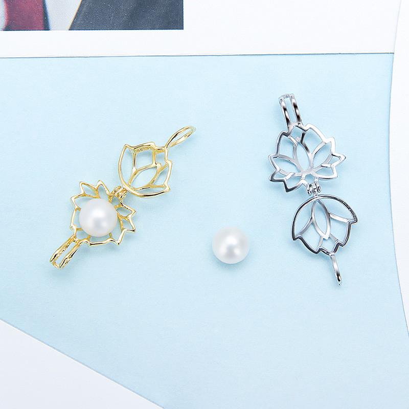 CLUCI 3pcs 925 Sterling Silver Pendant Lotus Flower Pearl Locket Silver 925 Lotus Flower Charm Pendant for Women Jewelry SC011SB