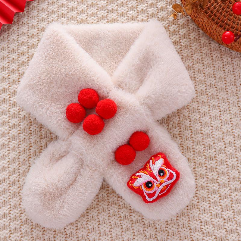 Children's Festive Plush Nian Beast Scarf - Thick, Warm, Cute, and Soft Neck Warmer for Babies
