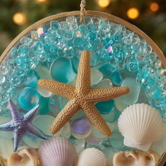 Starfish & Shell Hanging Ornament Acrylic Coastal-Themed Decor for Christmas Tree Home Party Beach Style Gift Idea