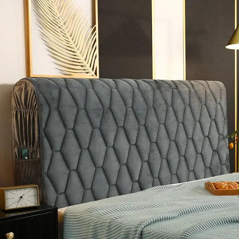 Роскошный утолщенный бархатный стеганый чехол на изголовье, однотонный высококачественный универсальный прикроватный чехол, мягкий плюшевый чехол на изголовье кровати