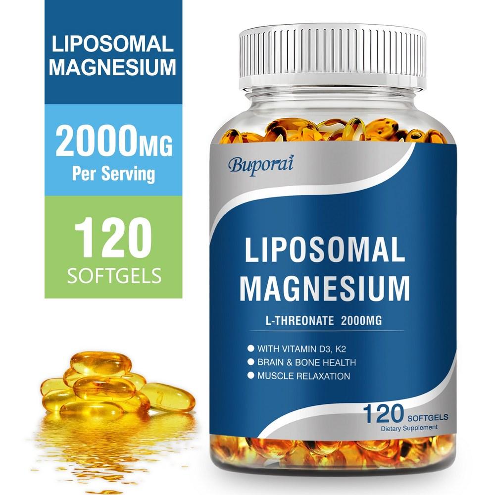 Liposomal Magnesium 2000mg Magnesium Supplement with Vitamins D3 and K2 Brain and Bone Health Muscle Relaxation Non-GMO 1 pcs 60 Tablets