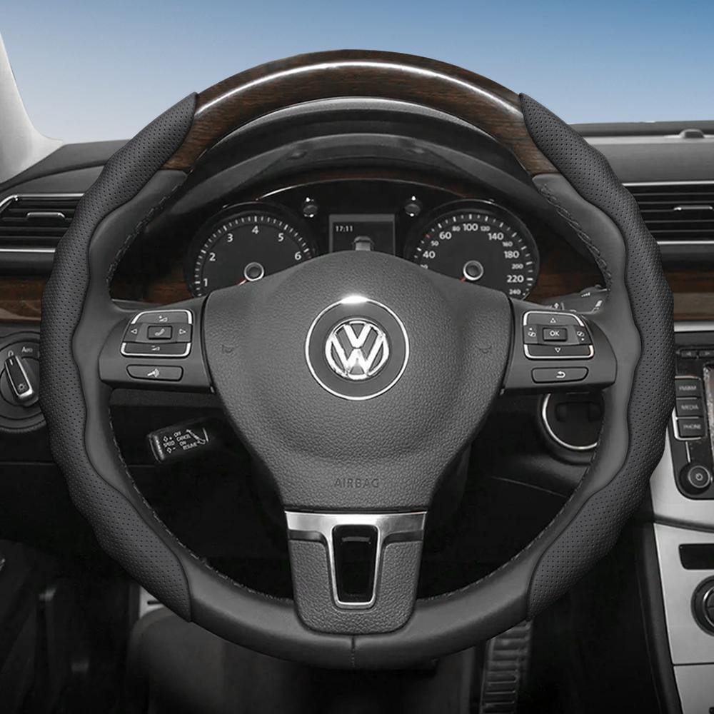 zkfan8 Suitable for Volkswagen Steering Wheel Cover, Wavy Sports Breathable Leather Segmented Anti-Slip Sweat-Absorbing