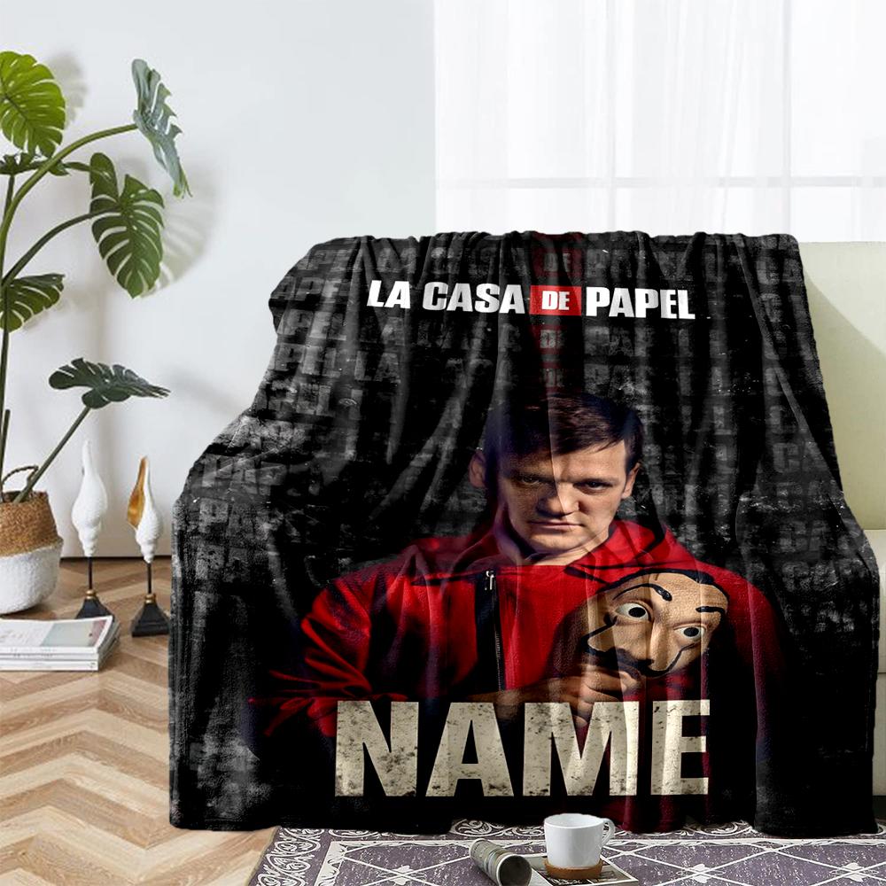 Custom Name La Casa De Papel Theme Printed Blanket - Perfect for Couch, Bed, Travel & Outdoor Use | Machine Washable, Cozy & Durable.