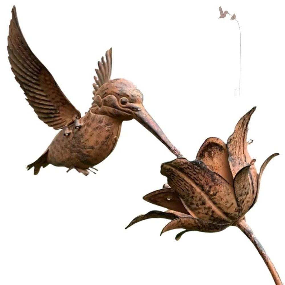 Rusty Metal Texture Hummingbird Garden Stake Metal Yard Art Decor Patio Balcony Decor