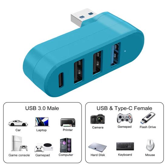 4-портовый USB 3 Скорость передачи Универсальный хаб 5 Гбит/с Подключи и работай Вращаемый на 180 градусов USB