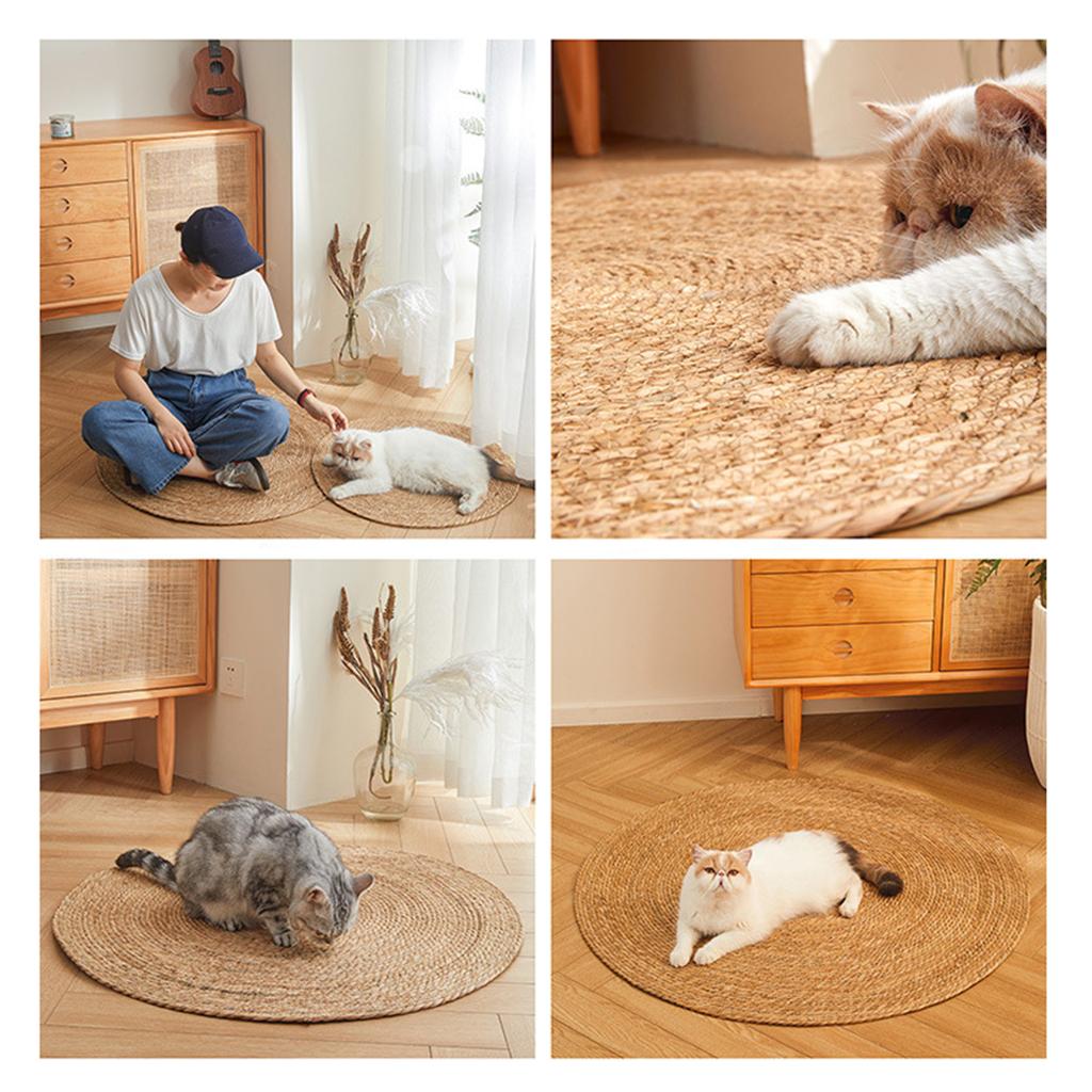 Natural Handwoven Straw Pad Jute Braided Area Rug Round Raffia Rug for Yoga Fitness Outdoor Rest Kitchen Decors