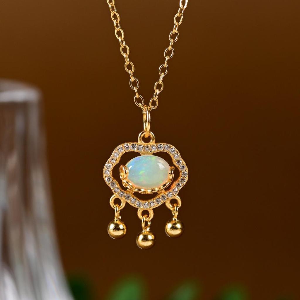 Элегантное серебряное (S925) ожерелье с подвеской-замком Руйи из опала, символ мира - Высококлассный кулон в китайском стиле для женщин