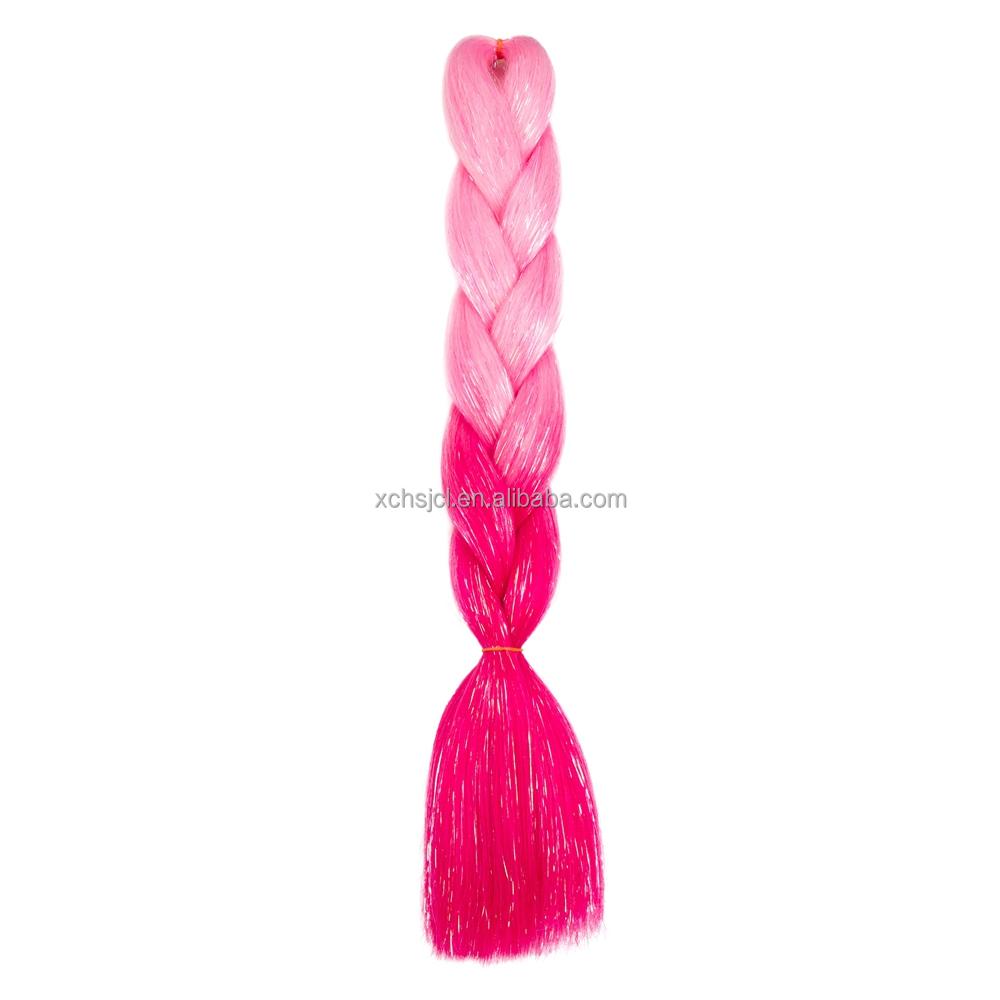 Customized Soft Heat Resistant Fiber Festival Ombre Pure 2 3 4 5 Tone Color Tinsel Glitter Jumbo Braiids