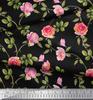 Soimoi Японская креп-сатиновая ткань с листьями, розами и пионами, ткань с цветочным принтом по метрам, 42 дюйма